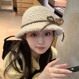Selected Lambswool Bucket <b>Hat</b> For Women Winter <b>Warm</b> Knitted Fisherman <b>Hat</b> With Sweet Bow Japan And Korean Style Fleece Adult - Product Image 3