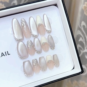 Uñas postizas hechas a mano con efecto fototerapia, diseño de río, estrellas y ojo de gato ultrafino, pegatinas para uñas. - Product Image 4