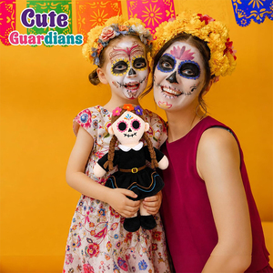 Muñeca <span class=keywords><strong>de</strong></span> Peluche Personalizada del Día <span class=keywords><strong>de</strong></span> <span class=keywords><strong>Muertos</strong></span>, Figura <span class=keywords><strong>de</strong></span> Peluche <span class=keywords><strong>de</strong></span> Niña Calavera con Trenzas, Vestido Negro y Diadema Floral para Decoración Cultural - Product Image 4