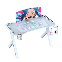 Bureau de jeu ergonomique Wquantum avec éclairage LED RVB 256 couleurs, support pour casque et porte-gobelet pour la maison et le bureau