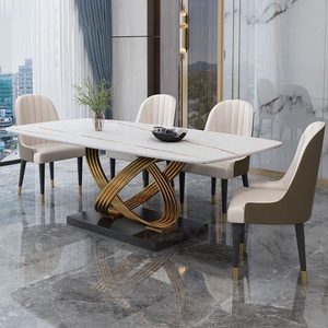 Table de salle à manger fixe en acier inoxydable, avec plateau en marbre, de haute qualité - Product Image 3