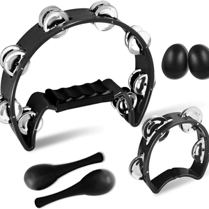 Tambourin à main en forme de croissant avec poignée ergonomique, kit de percussion musicale avec maraca, shaker à œufs et option clochettes de poignet - Product Image 6