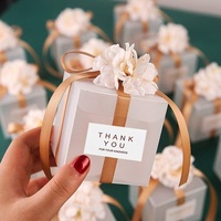 Boîtes à bonbons en plastique romantiques pour mariage avec ruban et fleur, boîte cadeau en plastique transparente pour fête de mariage ou de Thanksgiving