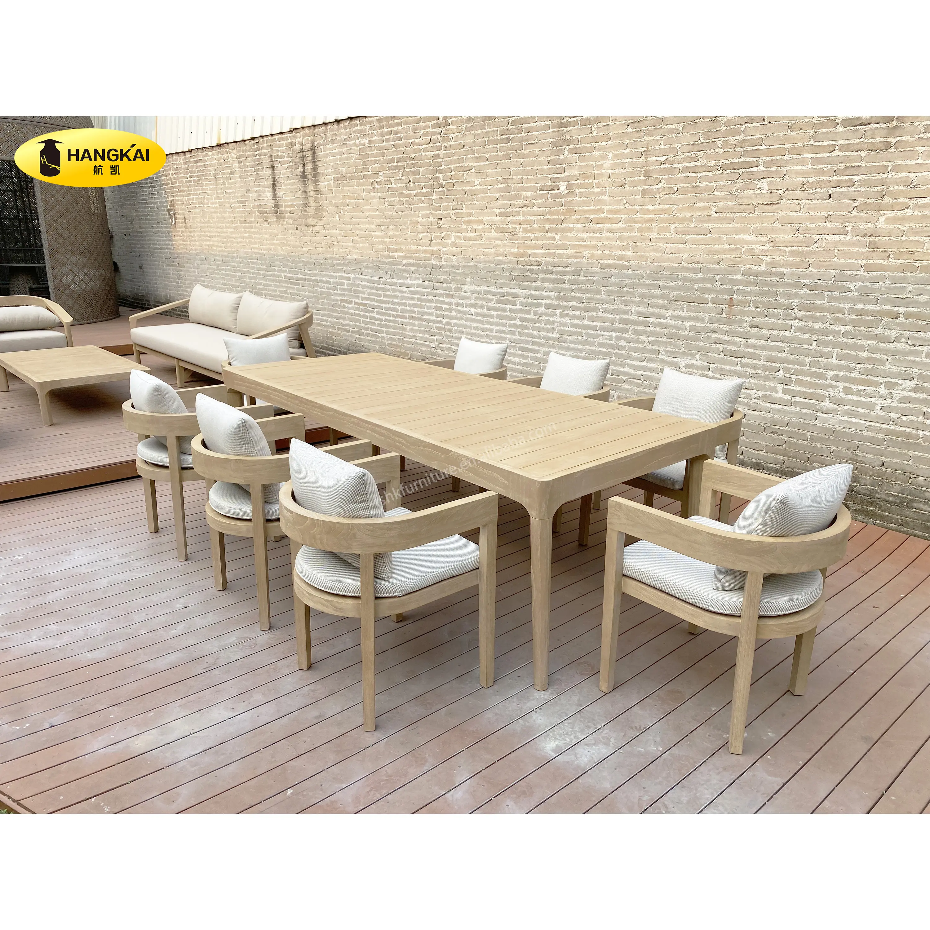 Factory direct teak wood wooden outdoor/patio/garden/exterior/villa furniture rustic dining table and chair set