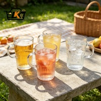 Tasses à café en verre côtelé transparent avec poignées, style vintage à rayures verticales, pour bière et thé, pour la maison, le bar, la restauration, la vaisselle de table