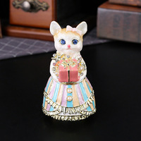 Boîte à bijoux en métal en forme de chat princesse, figurine à charnières, décoration, ornement, statues d'animaux en émail