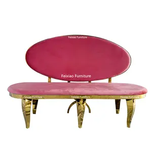 Vente en gros de meubles de fête d'hôtel canapés 2 places pour trône canapé de mariée et de marié en acier inoxydable doré à dossier ovale - Product Image 1