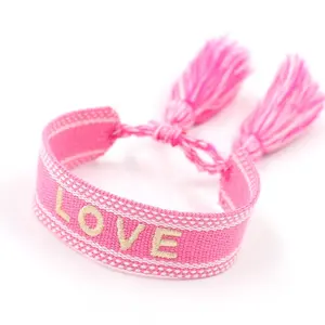 Nouveau Bracelet Ruban Tissé À La Main Mode Rose LOVE Lettre Bracelet Réglable