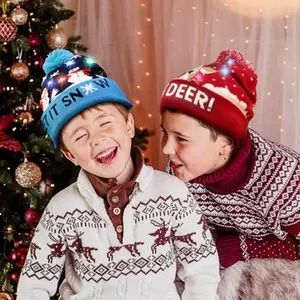 Chapéus de Natal LED feitos à mão suéter de malha de Papai Noel iluminado para adultos e crianças presente de Natal perfeito