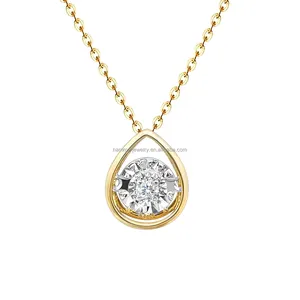 AU750 Gold Dancing Diamond Necklace Genuine Gold Water Drop Shaped Natural Diamond Pendant Fine Jewelry