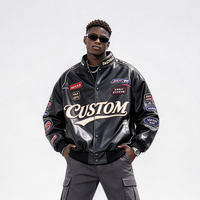 Blouson universitaire personnalisé en cuir PU avec broderies multi-écussons, style course, coupe oversize, streetwear, bomber, manteau d'hiver pour homme, vente en gros