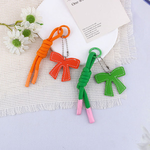 PU Leather Key Chain Exquisite Bowknot Design High Quality Stainless Steel <b>Keyring</b> New Fashionable Backpack Decoration - Product Image 3