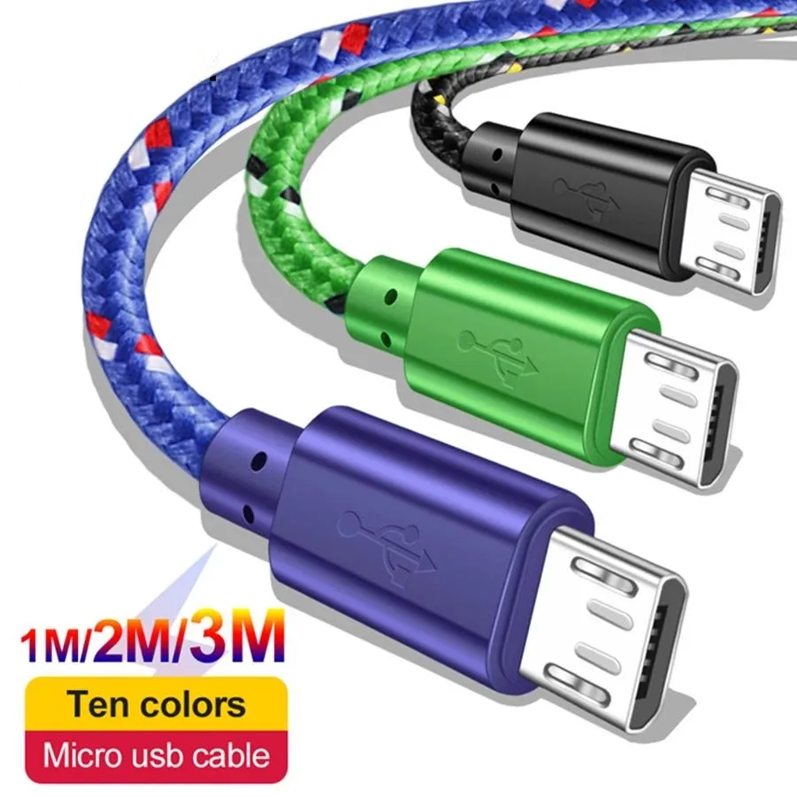 Nylon Braided Micro USB Cable 1m/2m/3m Data Sync USB Charger Cable For Samsung HTC Huawei Xiaomi Tablet Android USB Phone Cables