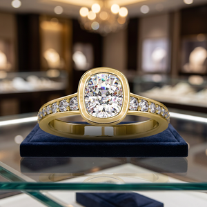 Bague de fiançailles pour femme en or massif 14 carats avec diamant de laboratoire taille coussin, sertie pavé et clos, bijoux de mariage - Product Image 3