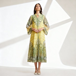 Abaya en polyester imprimé de luxe pour femmes musulmanes, robe élégante pour les occasions de fête, vente en gros personnalisée - Product Image 4