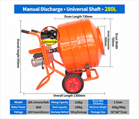 Bétonnière industrielle à performance stable 280L, paroi de tambour de 3,5 mm, 220V, marche avant/arrière, pour projets de construction commerciale