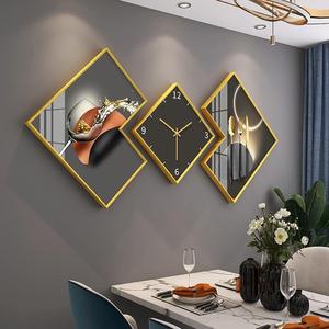 3 pcs/set Fashion Abstract Wall Art Home Decor Diamond Luxury Landscape Modern Glass Crystal Porcelain Paintings with Clock Art - Product Image 1