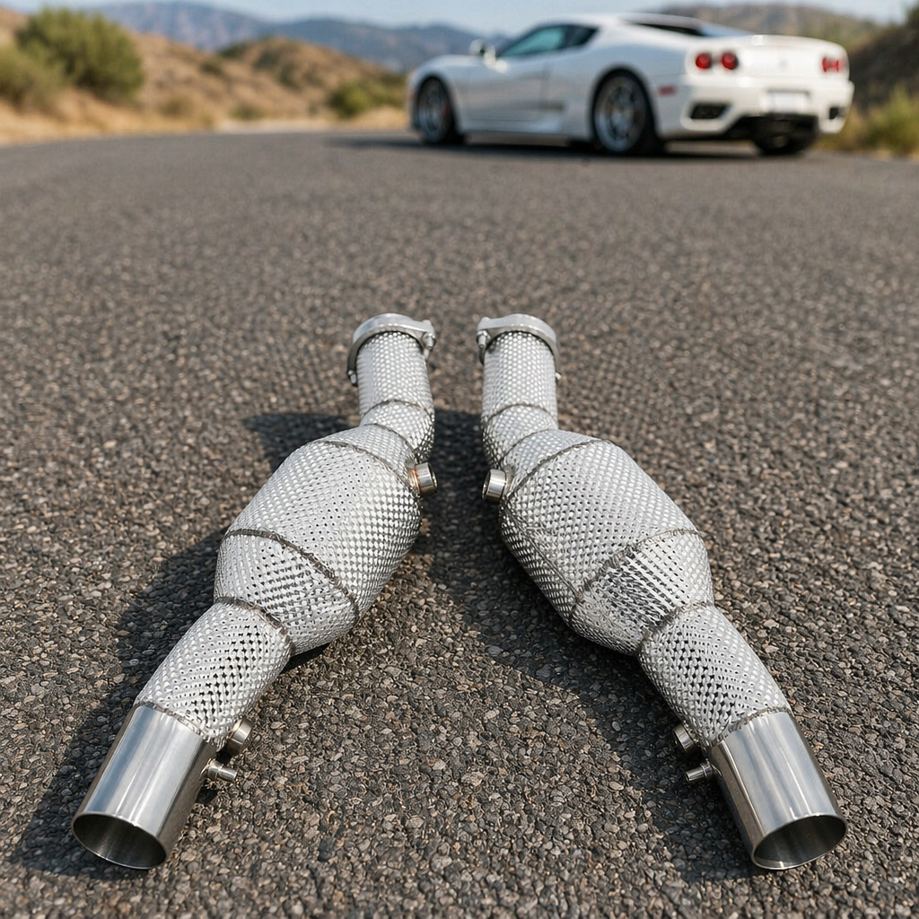 VantaFlow Upgraded Stainless Steel Catted Downpipe Performance Exhaust Pipe Raw Finish for Ferrari 360 F360 3.6L V8 2001-2005