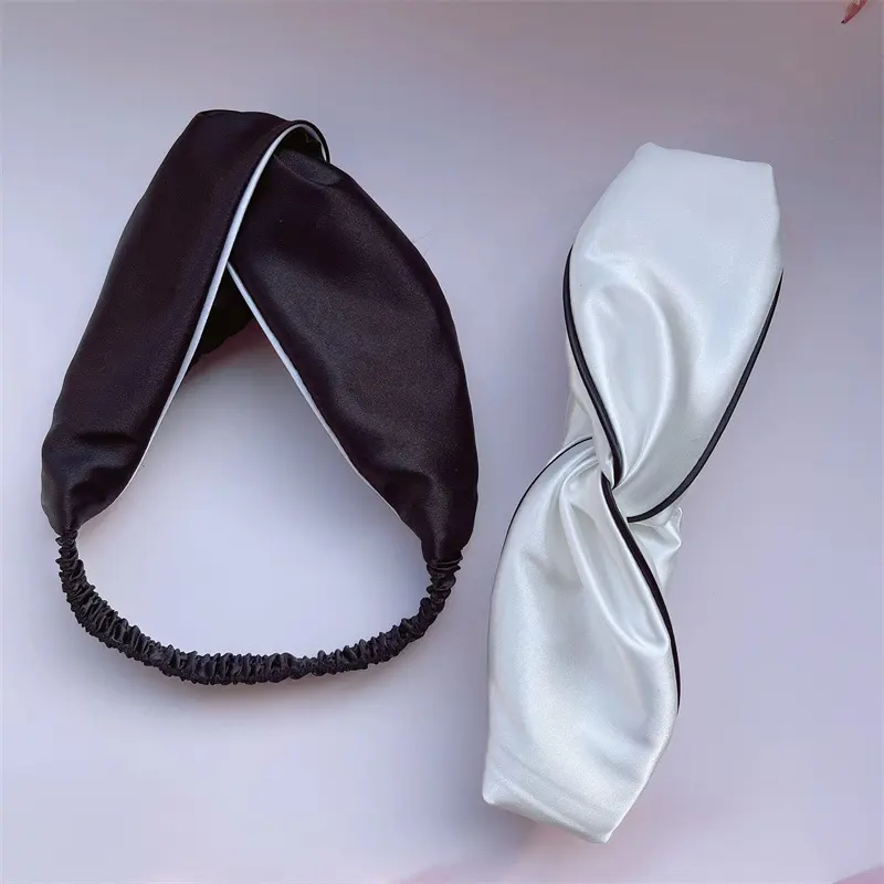 रेशमी लोचदार विंटेज पार मुड़ प्रशंसा साटन Hairband सिर पर लपेट हेडबैंड