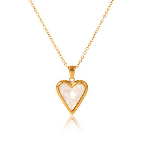 MW 18K 골드 방수 도금 보석 간단한 스테인레스 스틸 상감 하트 쉘 씨앗 연인 펜던트 목걸이 여성용 선물 - Product Image 2