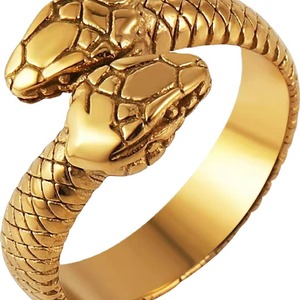 Double Headed <b>Snake</b> Stainless Steel <b>Ring</b> Gold Unisex Fashion Jewelry Gift - Product Image 5