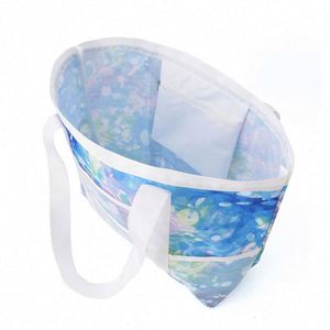 Sac fourre-tout bleu personnalisé de haute qualité avec logo imprimé, sacs de plage d'été en nylon noir pour femmes - Product Image 3