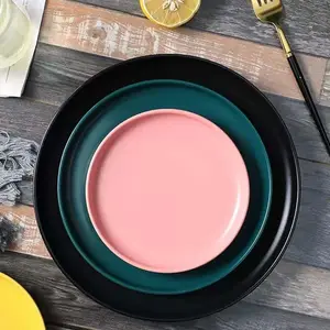 top seller 2023 light blue breakfast restaurant white pink orange matte black color plat en porcelaine commercial plates