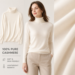 Pull en cachemire pour femme, col roulé, coupe ajustée, col haut, personnalisable avec logo, haut de gamme, doux, chaud et polyvalent - Product Image 1