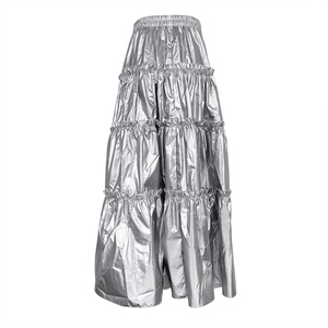 PU Layered <strong>Silver</strong> Latest Design Woman <strong>Skirt</strong> Ruffle Pleated Fashion High Waist 2023 Ladies Leather Maxi Long Women's <strong>Skirts</strong> - Product Image 5
