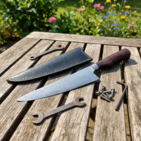 Couteau de chef en acier Damas 8-9.9, manche G10, étui en cuir, ambidextre, forgé, finition polie haute brillance, moderne, compatible lave-vaisselle