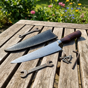 Cuchillo de Chef de Acero de Damasco 8-9.9 con Mango G10 y Funda de Cuero, Ambidiestro, Forjado, Acabado de Alto Brillo, Moderno, Apto para Lavavajillas - Product Image 2