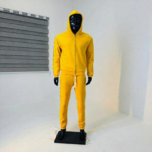 Ensemble de survêtement 2 pièces pour homme, élégant, hiver, avec strass en forme de diamant, à capuche, décontracté, couleur unie, luxe, streetwear hip-hop, couleurs personnalisées, patch - Product Image 1