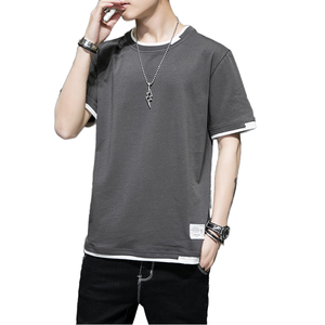 T-shirt à manches courtes de marque tendance pour hommes T-shirt à manches courtes en pur coton Vêtements décontractés polyvalents Style coréen Coupe ample Élégant - Product Image 1