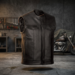 Chaleco de cuero con cremallera y decoración de botones Chaleco de motorista de talla grande a la moda Chaleco de moto de verano - Product Image 3