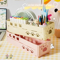 Organisateur de bureau en plastique pliable, panier de rangement empilable, boîte à cosmétiques pour la maison et le bureau - Nouveau best-seller transfrontalier