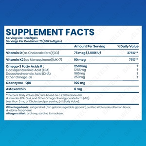 Capsules d'huile de poisson oméga 3 OEM 2500 mg avec 1285 mg d'EPA, DHA, vitamines D3, K2, Q10 et astaxanthine pour soutenir la santé cardiaque, cérébrale et immunitaire - Product Image 2
