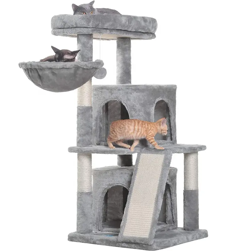 Support d'escalade pour arbre à chat avec perchoir en peluche et tour à jouets pour chat avec grotte, perchoir confortable et griffoirs, planche