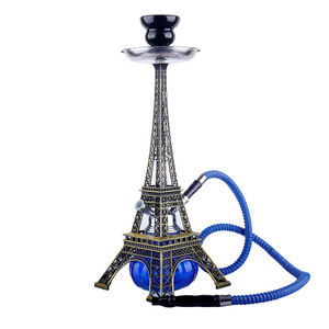 Grande Chicha Tour <span class=keywords><strong>Paris</strong></span> Narguil Th me M tal Noir 2 Tuyaux Pipe à Eau avec Bol en Céramique pour Cadeau, Lounge, Souvenir, Décoration - Product Image 4