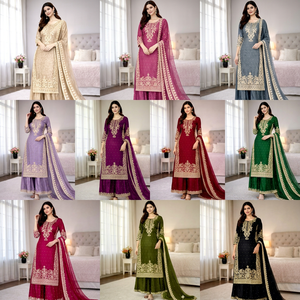 Women Traditional Indian Pakistani Wedding Floor-Length Embroidered Needle-Detecting Salwar <b>Suit</b> Set Polyester Regular Fit All - Product Image 6