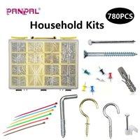 Kit d'assortiment de quincaillerie murale DIY 780 pièces : Vis, chevilles, clous, crochets, attaches, serre-câbles – Ensemble personnalisé avec support