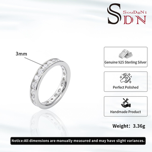 Anello Eternity in Argento 925 con Moissanite Colore <span class=keywords><strong>D</strong></span> VVS, Incastonatura a Canale, 3MM Rotondo, Impilabile, per Fidanzati, Mamme, Amiche - Product Image 5