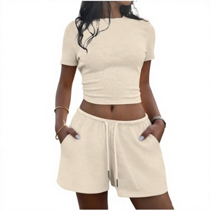 OEM Workout <b>Sets</b> for Women Soft Fitted Crop <b>Tops</b> with <b>Shorts</b> <b>Sets</b> Sports Athletic Matching Outfits Tracksuit 2 Piece <b>Set</b> - Product Image 1