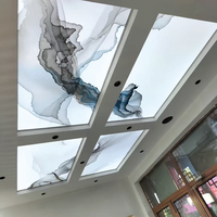Panneaux de plafond tendu en aluminium avec éclairage LED pour hall d'hôtel, avec membrane souple en tissu PVC effet ciel nuageux