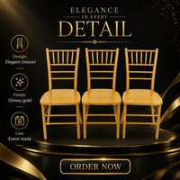 Chaise d'événement moderne dorée de style Chiavari, chaise de banquet en bois pour mariage, idéale pour la location en hôtel et salle de réception