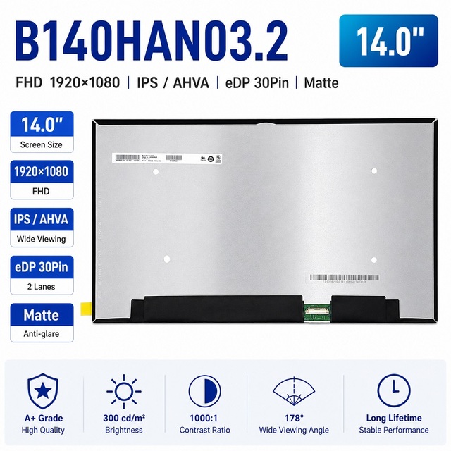 14" Inch Laptop LCD Screen Slim B140HAN03.2 FHD 1920x1080 HDR New Wide Screen 30 Pins