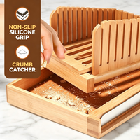 Trancheuse à pain pour pain fait maison - Trancheuse à pain en bambou avec couteau, guide de découpe du pain pliable avec 3 épaisseurs réglables
