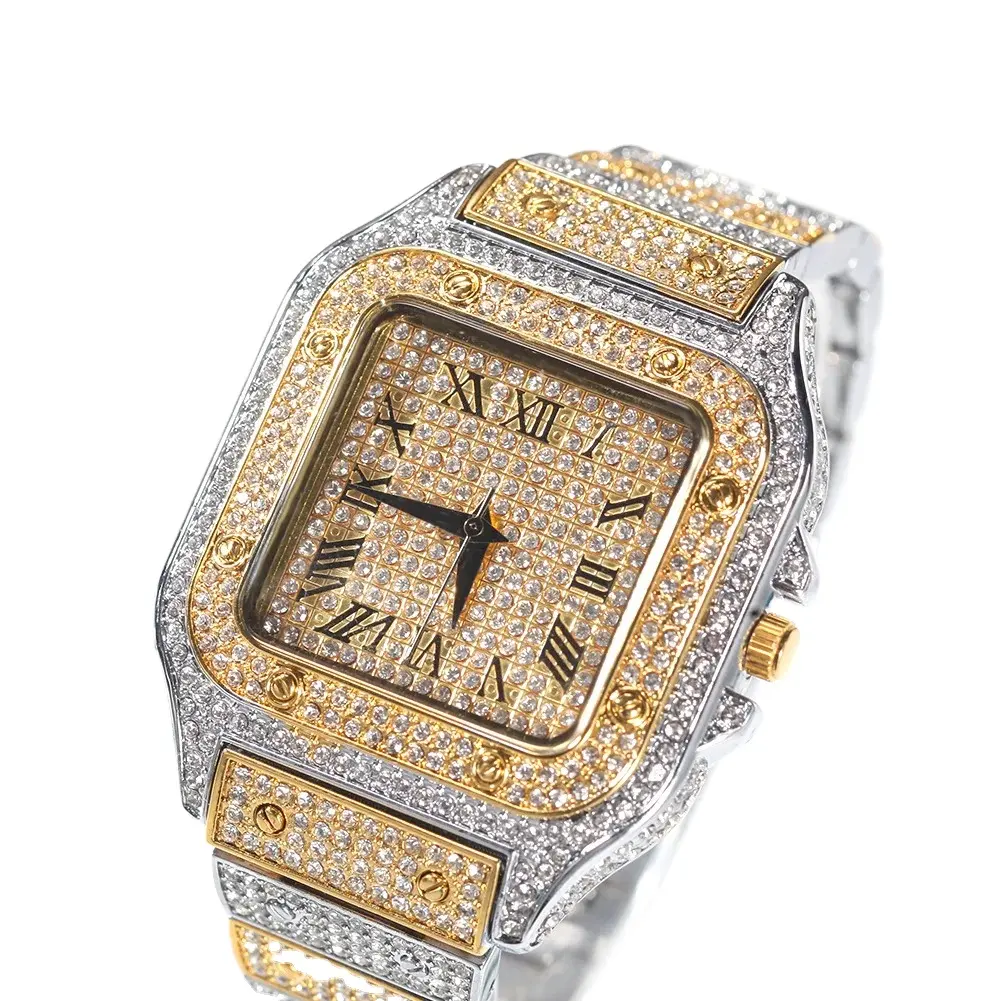 Offre Spéciale en gros personnalisé de luxe à la mode Hip hop romaine glacé dames montres-bracelets plein diamant montres à quartz pour les femmes poignet