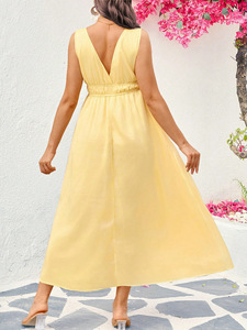 Abito <span class=keywords><strong>Premaman</strong></span> Estivo da Spiaggia Midi Senza Maniche con Scollo a V Profondo sulla Schiena, Scollo a V Incrociato, Vita Empire con Coulisse, Traspirante - Product Image 5
