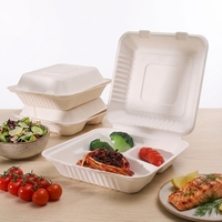 Boîte à hamburger en bagasse de canne à sucre SUMKOKA de haute qualité, sans PFAS, à 3 compartiments, micro-ondable et biodégradable, boîte à clapet en bagasse