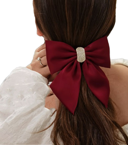 Pinza de Pelo de Satén Rojo Estilo Coreano al por Mayor con Lazo de Diamantes de Imitación, Clip de Resorte para Mujer, Elegante Accesorio para el Cabello para Bodas y Fiestas - Product Image 1